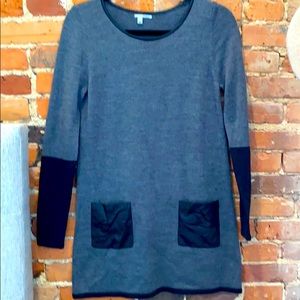 Halogen sweater dress with leather detail